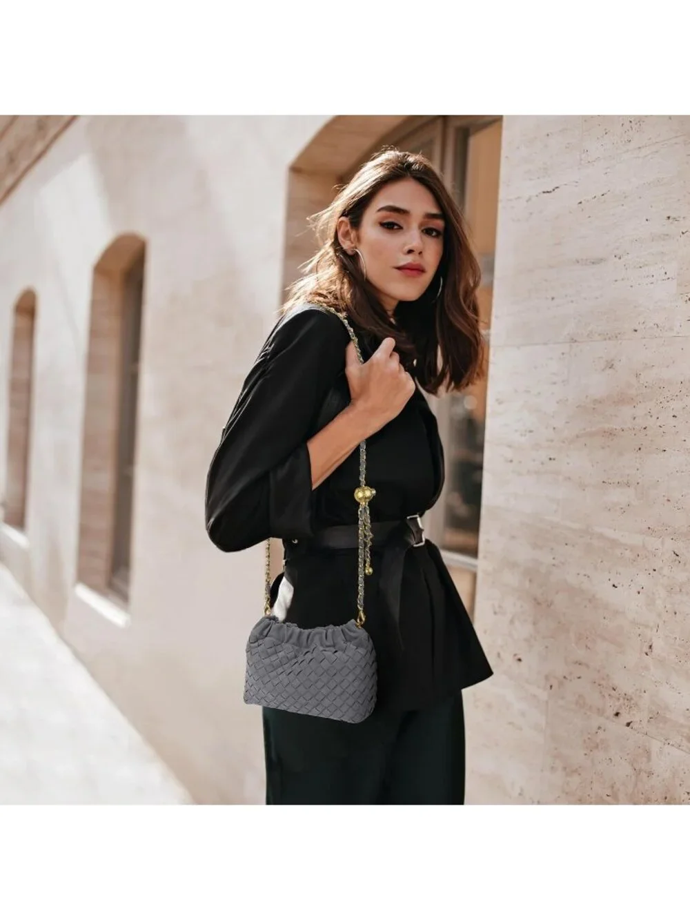 👜 Women's Grey Faux Leather Crossbody Bag Trendy Dumpling Evening Purse